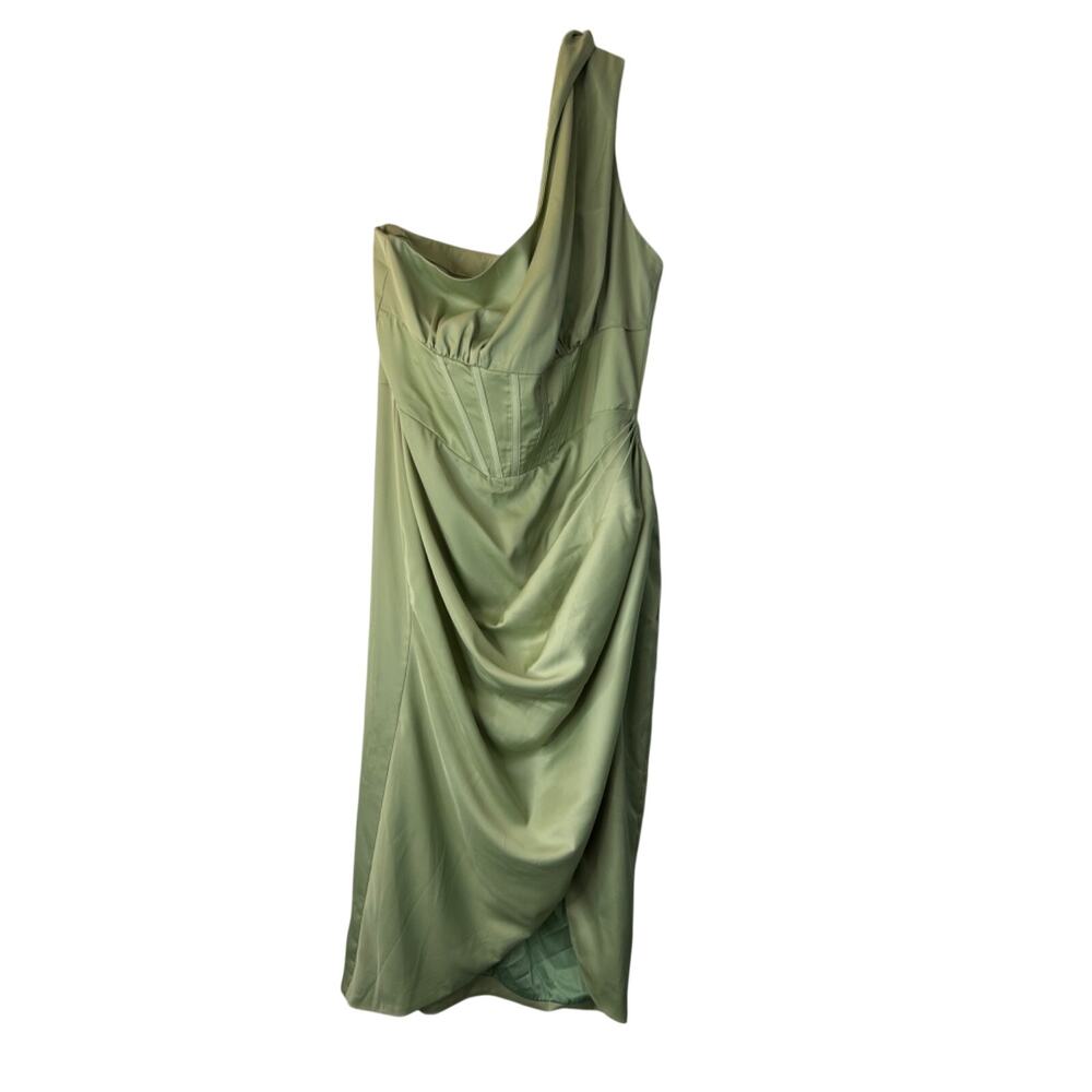 Alieva Dress Size XXL Green Corset One Shoulder Satin Midi‎ Prom Event Party
